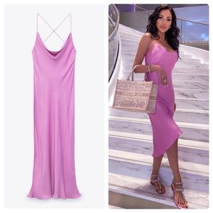Zara Pink Purple Satin Lingerie Style Dress Size XS NWT New With Tags